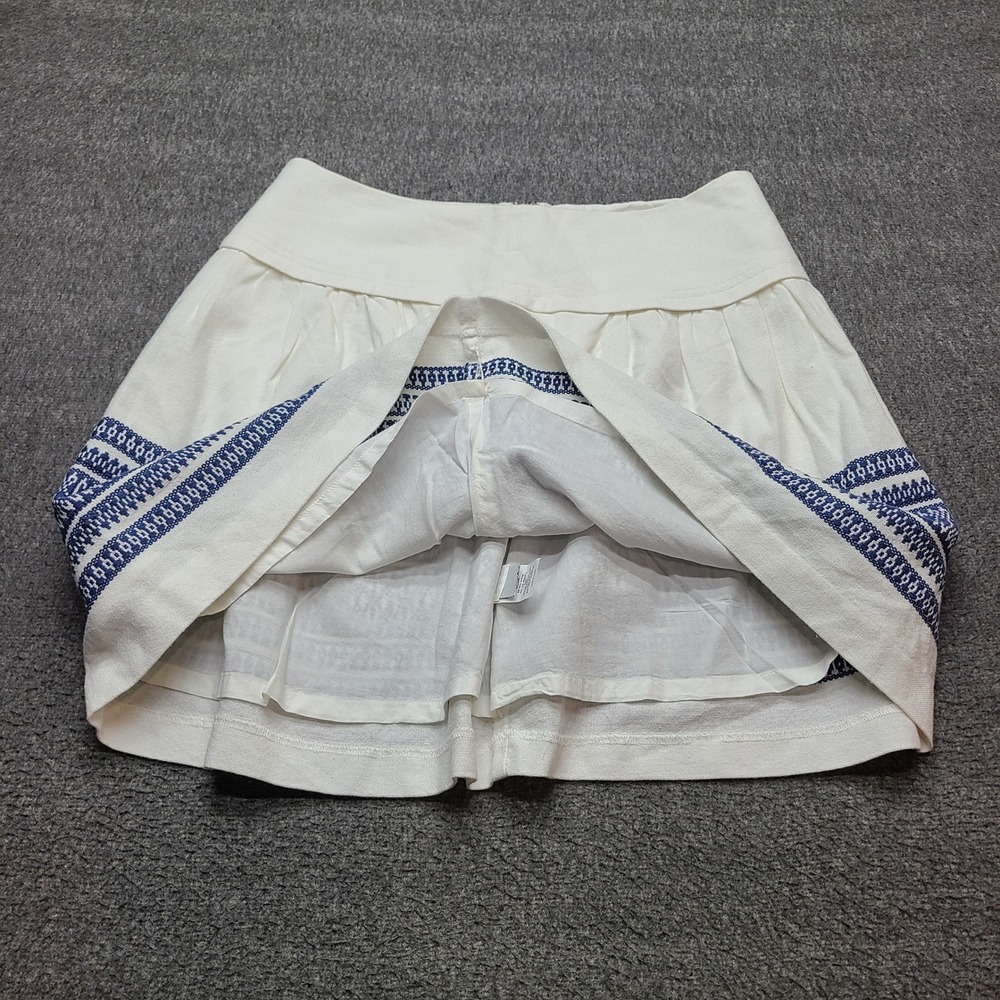 Madewell Mini Skirt Womens 4 White Blue Excellent E9967 Embroidered Cotton Boho - Picture 3 of 7
